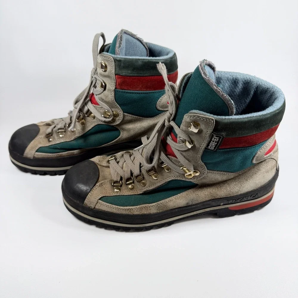 Tecnica Gore Tex Hiking Boots Vintage Made In Italy Teal Red Grey Mens 11